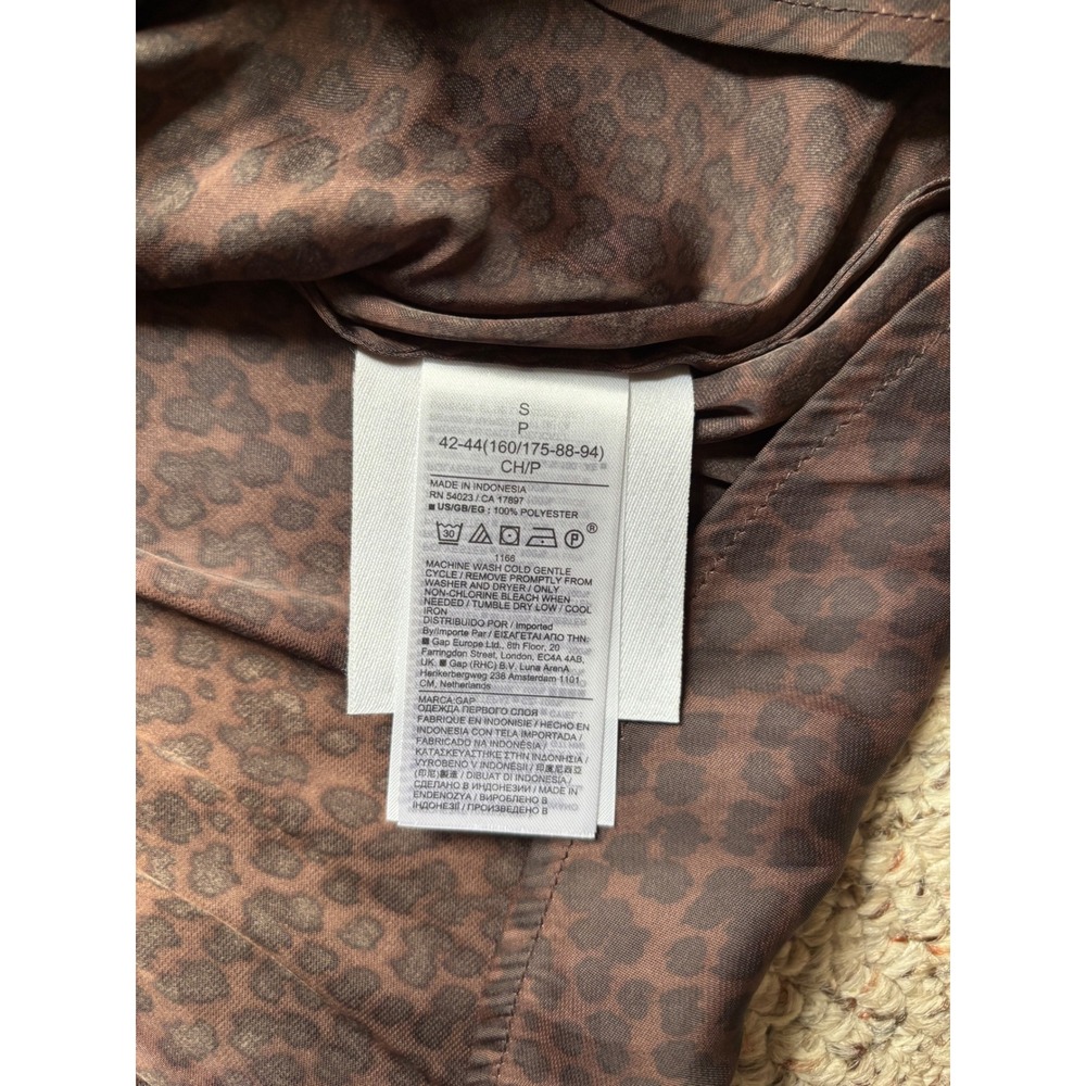 NWOT GAP Satin Ruffle Top Leopard Print Long Sleeve Blouse Peasant Career Work S - Picture 10 of 12